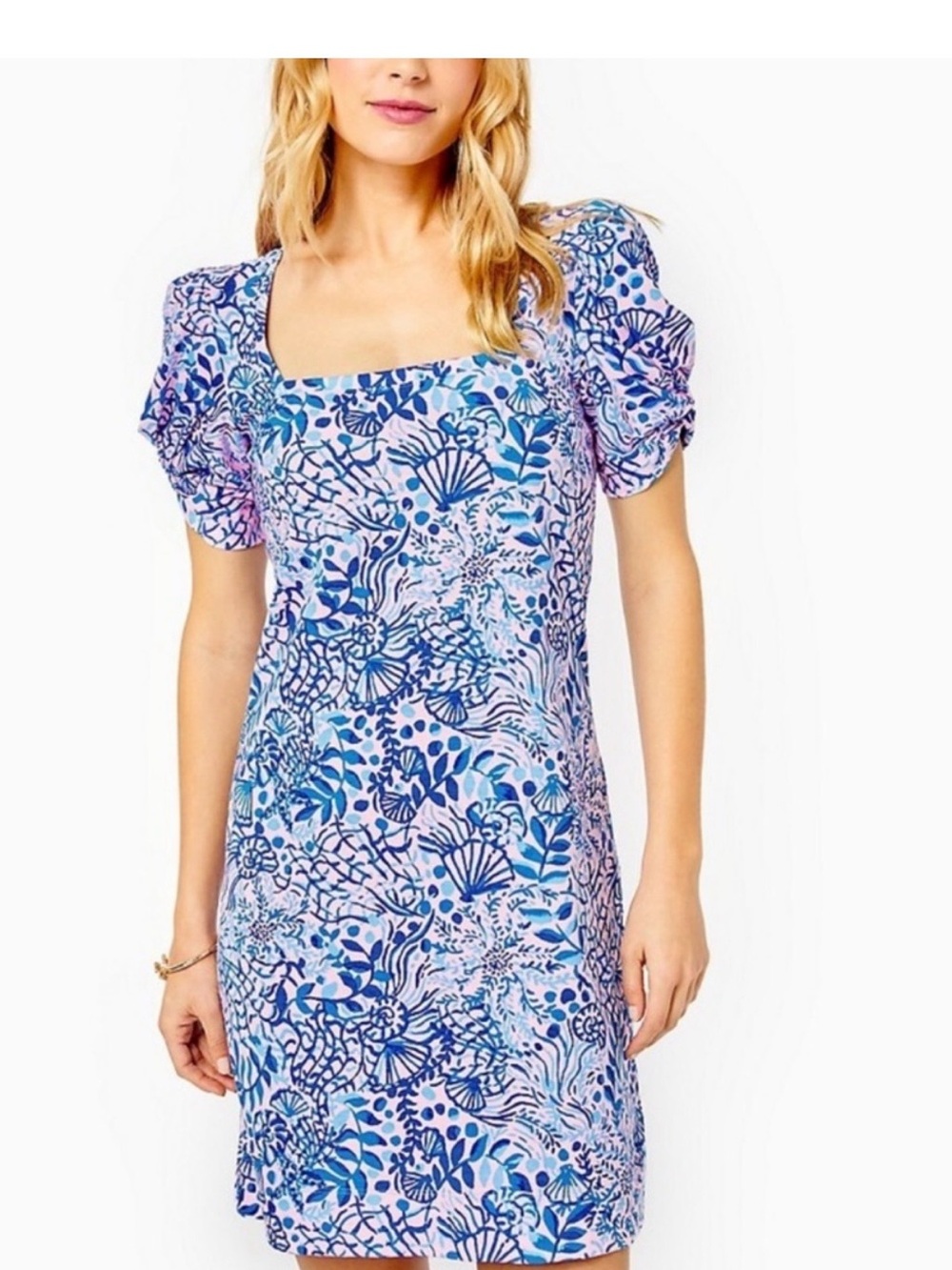 NWT Lilly Pulitzer XL Haydn Calla Lily Square-Neck Puff Sleeve Dress